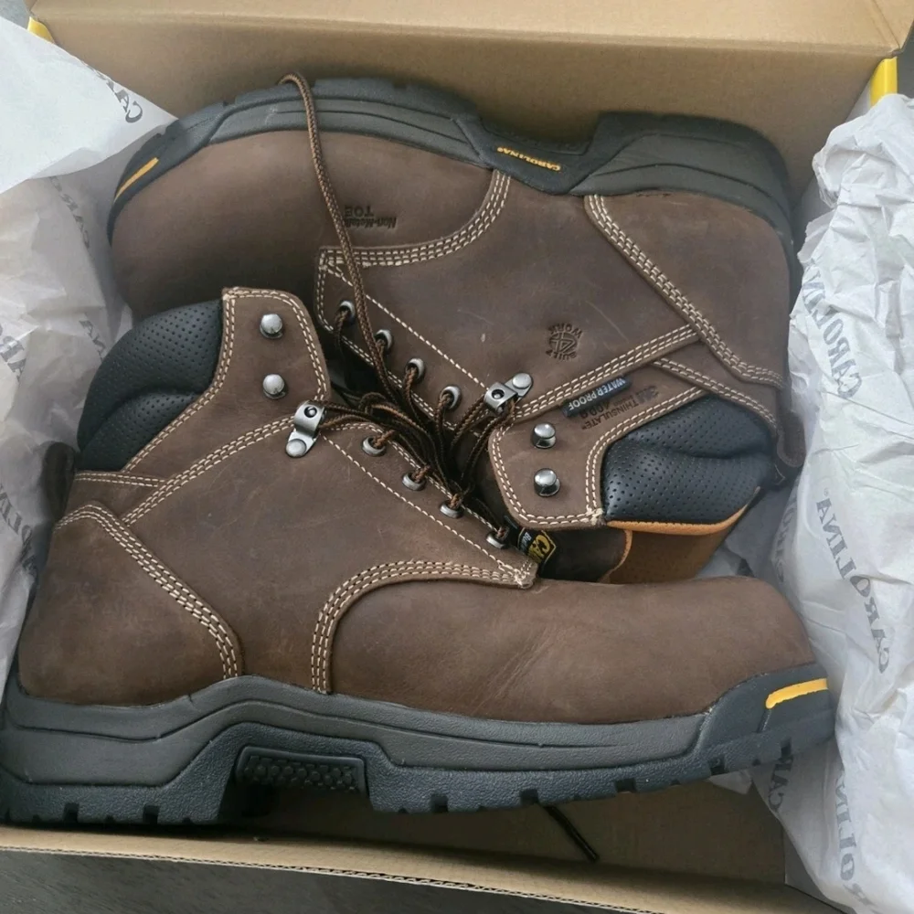 Carolina Waterproof Steel Toe Work Boots Brown Leather Lace Up Mens